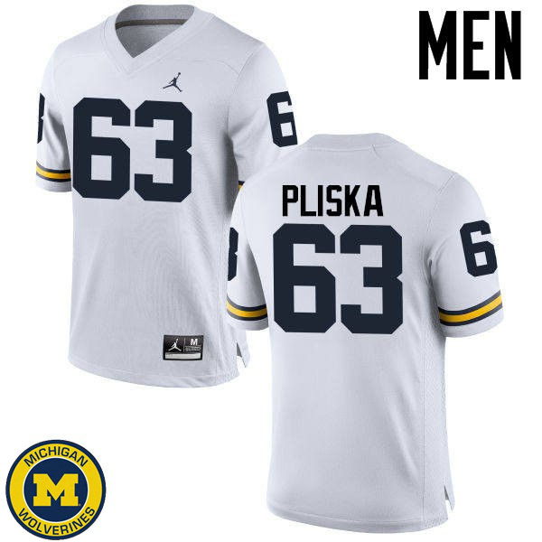 Men University of Michigan #63 Ben Pliska White Player Jersey